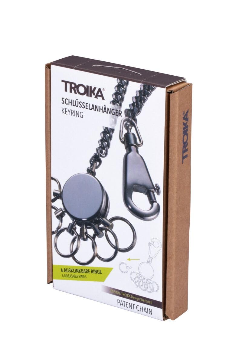 TROIKA PATENT CHAIN â€“ KR10-60/GM â€“ Key Chain with Chain â€“ Includes Carabiner Hook â€“ 6 Lockable Rings â€“ Brass, Metal â€“ Shiny â€“ Black Chrome Original, black, 13cm, Modern - Image 5